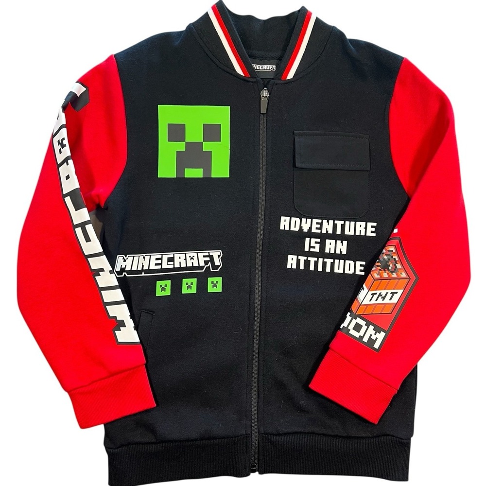 Minecraft Creeper Boys Fleece Zipper Bomber Jacket Size 9-10 yrs